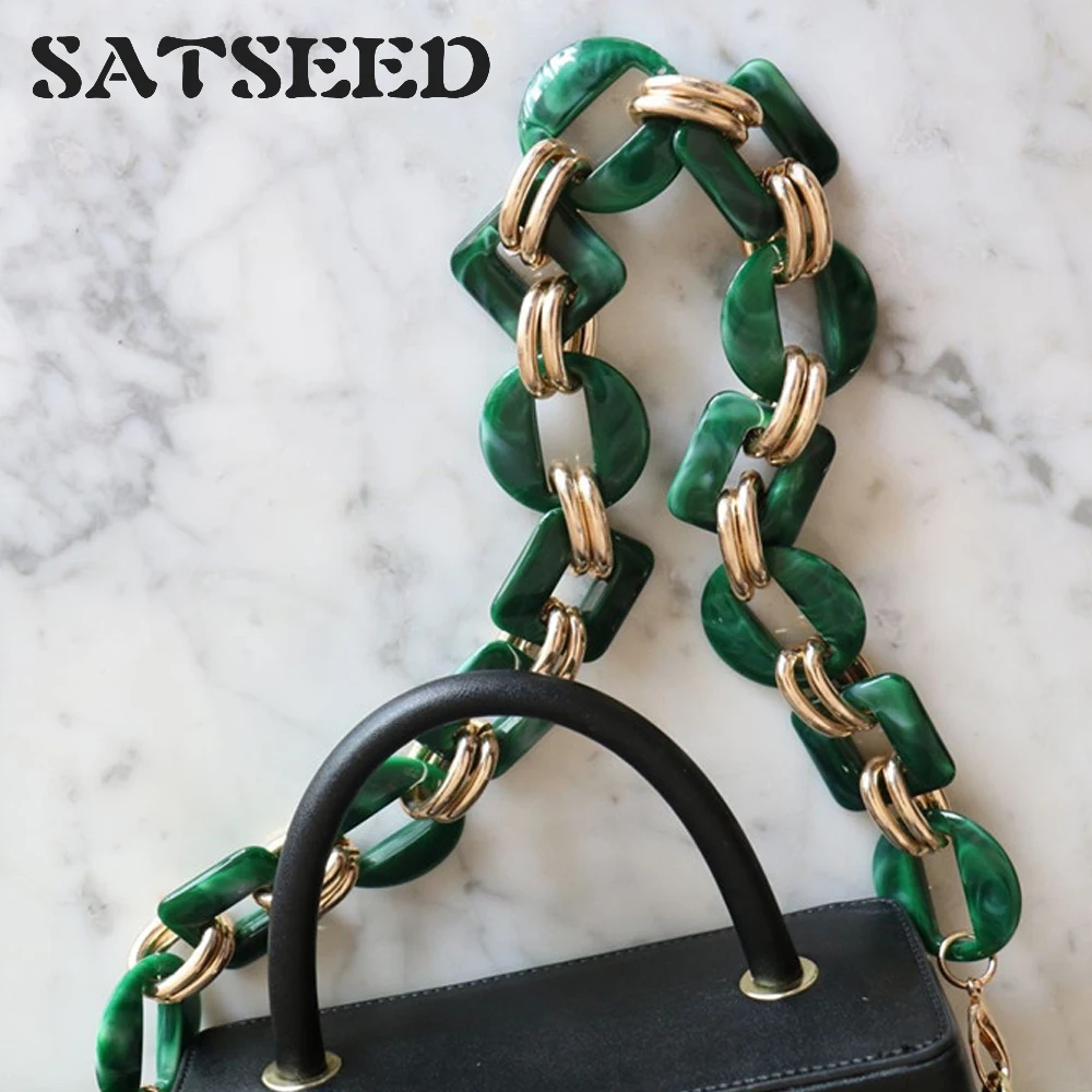 

2019 New Homemade Emerald Color Square Circle Mix Alloy Strong Hand Chain Shoulder Acrylic Strap