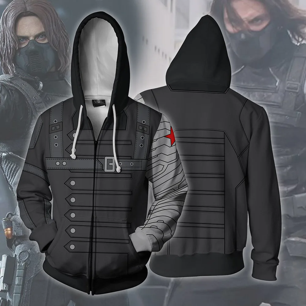 

Captain America Winter Soldier Cosplay Costume Autumn men women Captain Americ Hoodies 3D Printing zipper Sweatshirts Jacket