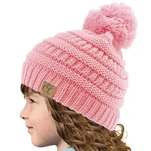 

Ages 2-6 baby hat CC Cap Winter Children Hat With Pompom Warm Knitted Cap For Kids Boys Girls winter beanie kids