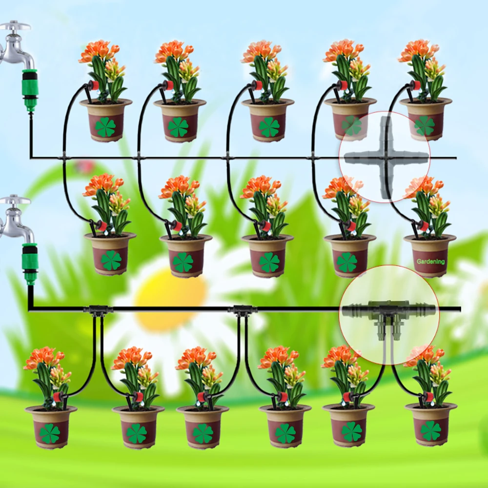 20 шт. системы капельного орошения 8/11 до 4/7 снижение крест 4/7 мм разъем крест тройник сад система полива автоматический полив