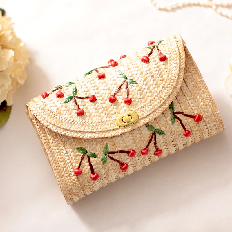 

Straw Clutch for Party Straw Bags Nylon Women Summer Flap Pocket with Cover Casual Style Floral Shoulder Bags 2018 New