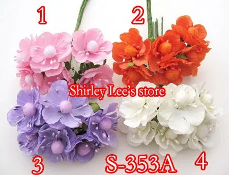 

144 BUNCHES=864pcs X Small Silk Cherry Blossom Flower Bunch W/wired Stem,MIX 4 COLORS,Favour Box Decoration Free shipping