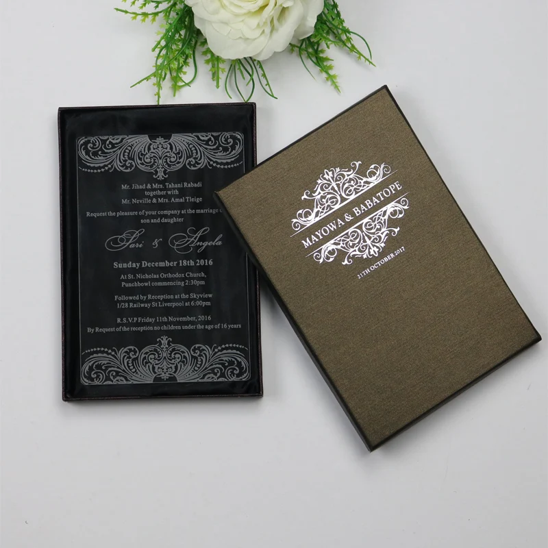 

30 Sets Elegant Clear Wedding Invitation Cards For Laser Engraved/Party invitations and Gold boxes