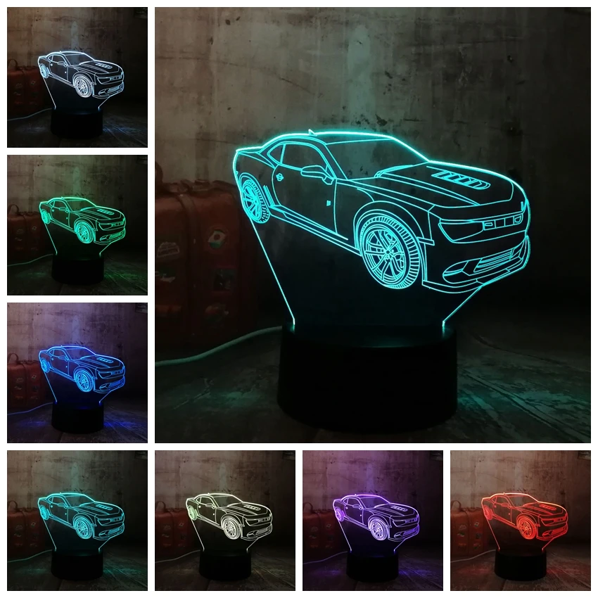 Modern 3D Car LED Night Light RGB 7 Colors Change USB Touch Bedroom Table Lamp Home Party Decor Boy Kids Gift for Children's Day