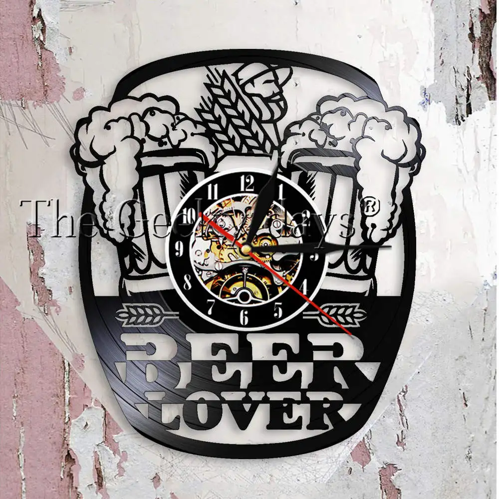 

Mug Foam Beer Pub Wall Clock Cheers Alcohol Vinyl Record Wall Clock Brewery Decorative Wall Watch Beer Lover Wine Drinkers Gift