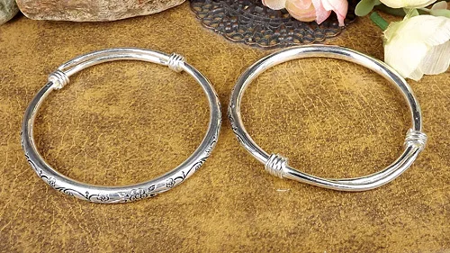 Gypsy Bohemian Vintage Retro Silver Color Bangles Women Classic Handmade Tibetan Carved Plum Cuff Bracelets 6cm Diameter bangle bracelet