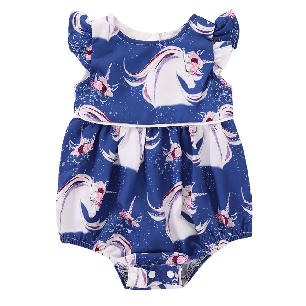 

Newborn Infant Baby Girl Floral Unicorn Romper Fly Sleeves Jumpsuit Cartoon Flower Print Casual Clothes