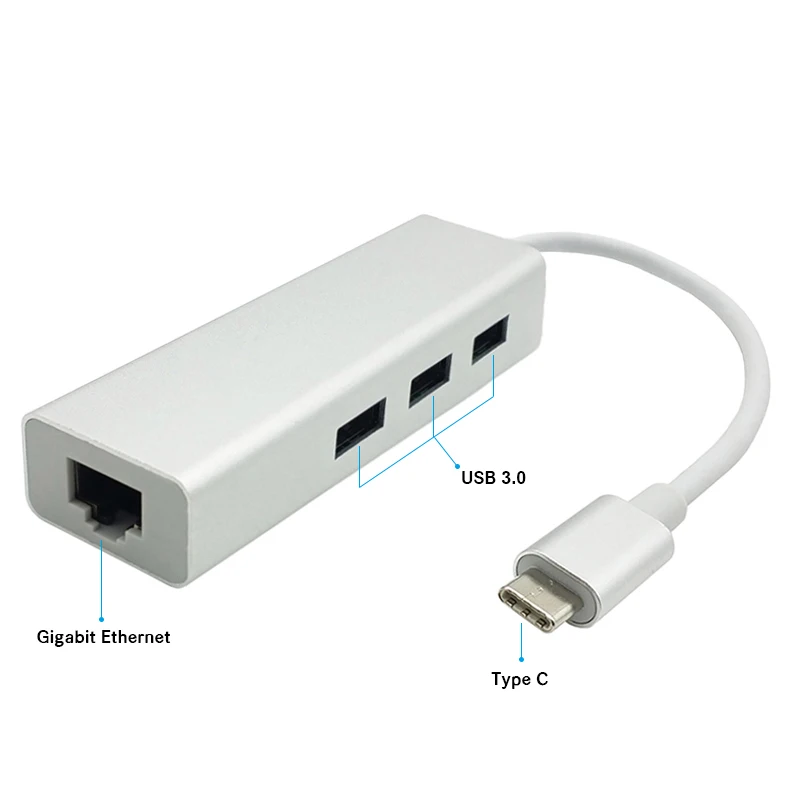 USB C 3.1 to Gigabit Adapter 3-Port USB 3.0 Hub Type C to RJ45 1001000Mbps Gigabit Ethernet LAN Network Adapter for Macbook (9)