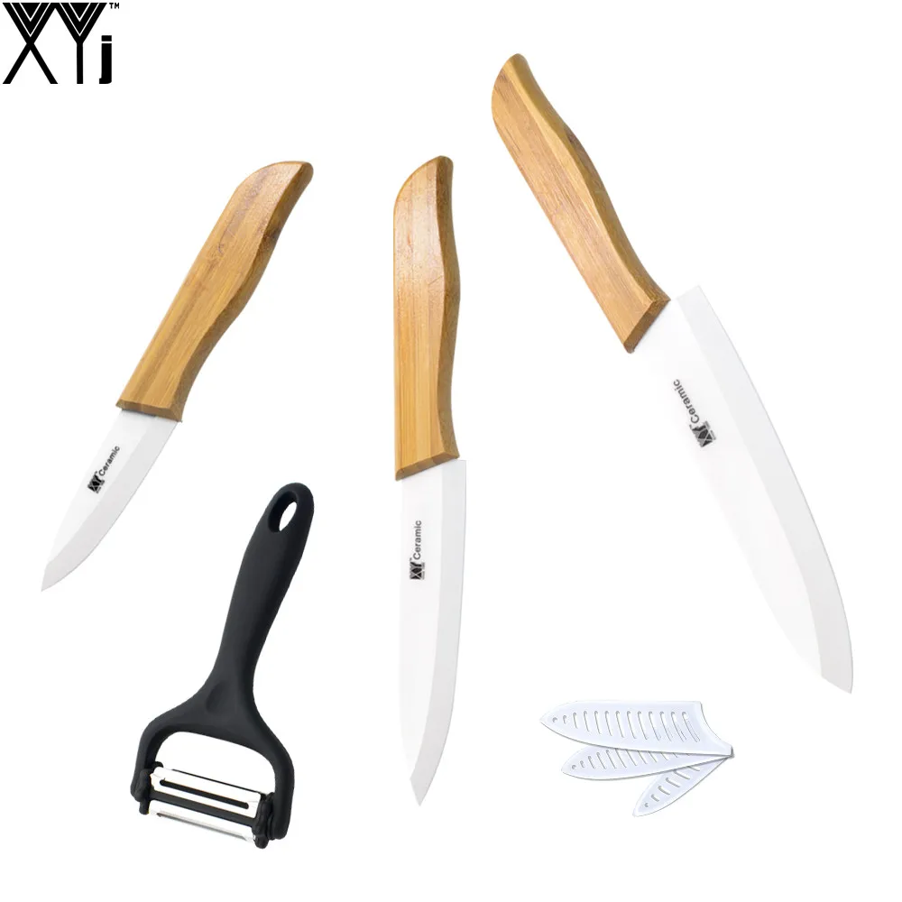 Ceramic Knife Set 4 Pcs XYJ Brand Cooking Tools 3'' Fruit 5'' Slicing 6'' Chef Knife + Peeler