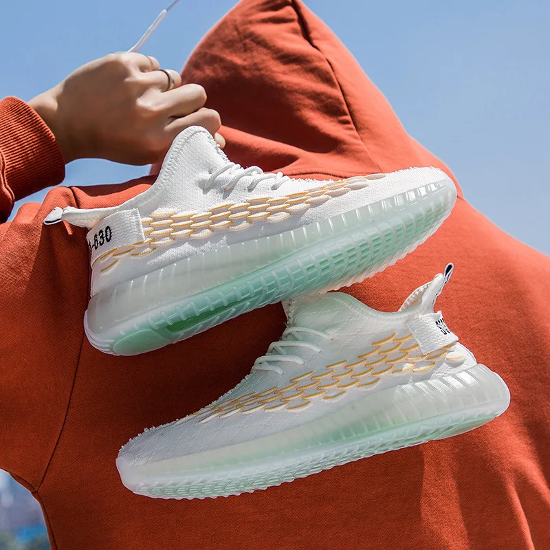 2019 Hot Scale Fly Fabric Coconut Shoe Male Personality Transparent Bottom Set Foot Casual Shoes Male Sneakers Run Gym Shoes
