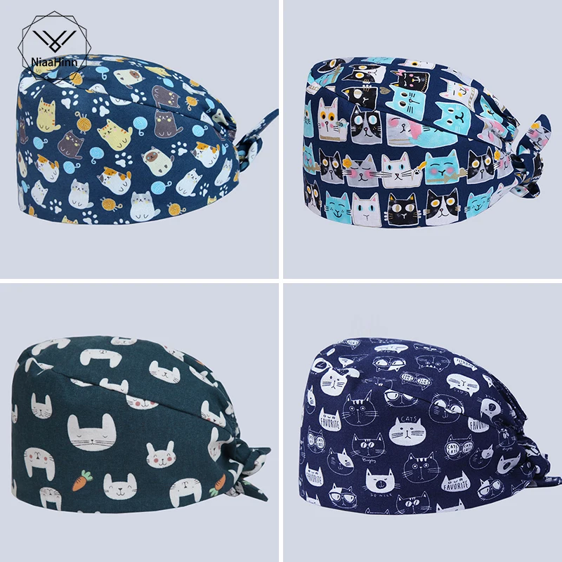 

New Surgical Mask Unisex Dental Hospital Doctor Nurse Hat Medical Lab Clinic Pharmacy Operation Cap Printing Can Adjustable Hats