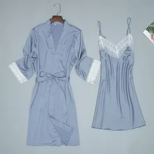 Повседневная женская обувь летние Ночной халат-Пижама комплекты Женственная Дамская обувь из 2 предметов топ на костюм пижамы Домашняя ночная рубашка халат для сна Ванна платье