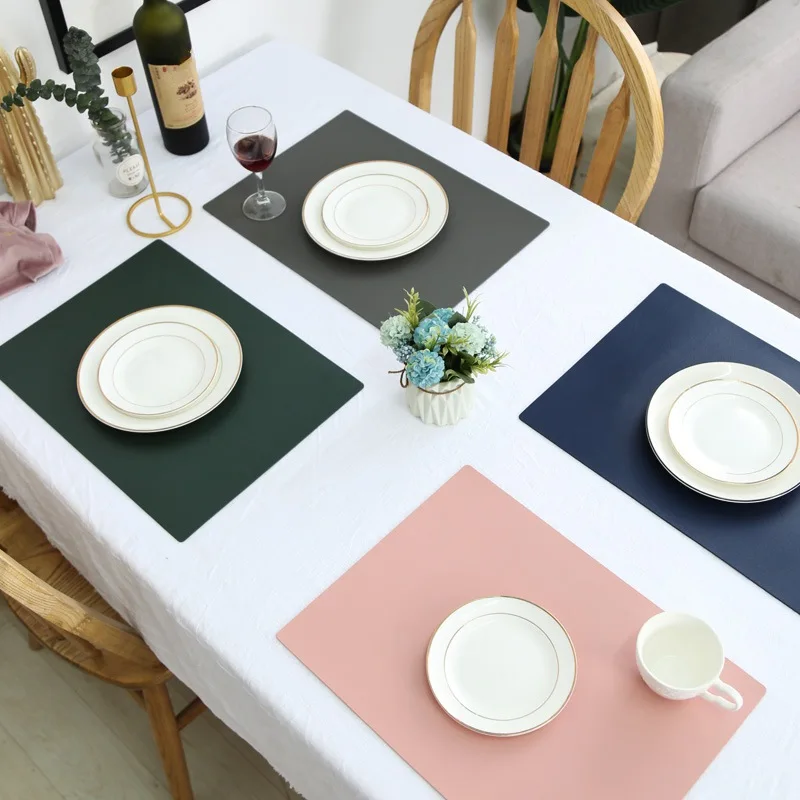

Rectangle Oilproof PU Leather Placemat Heat Insulation Decorative Table Mat Disc Bowl Holder Pad Kitchen Dining Table Decoration