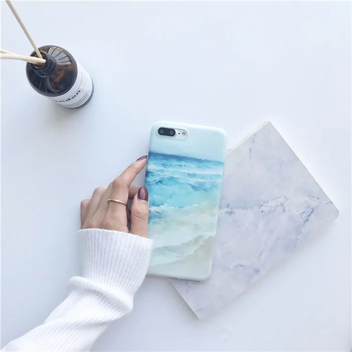 

Cyato Beautiful Blue Sea Waves Beach Painted Case for iphone 7 Case Ocean TPU back cover For iphone X 6 6s 7 8 plus capa fundas