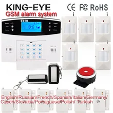 Ruso/Francés/Español voz 433 mhz inalámbrico sms gsm seguridad en el hogar sistemas de alarma con detector de humo de gas sensor de fugas