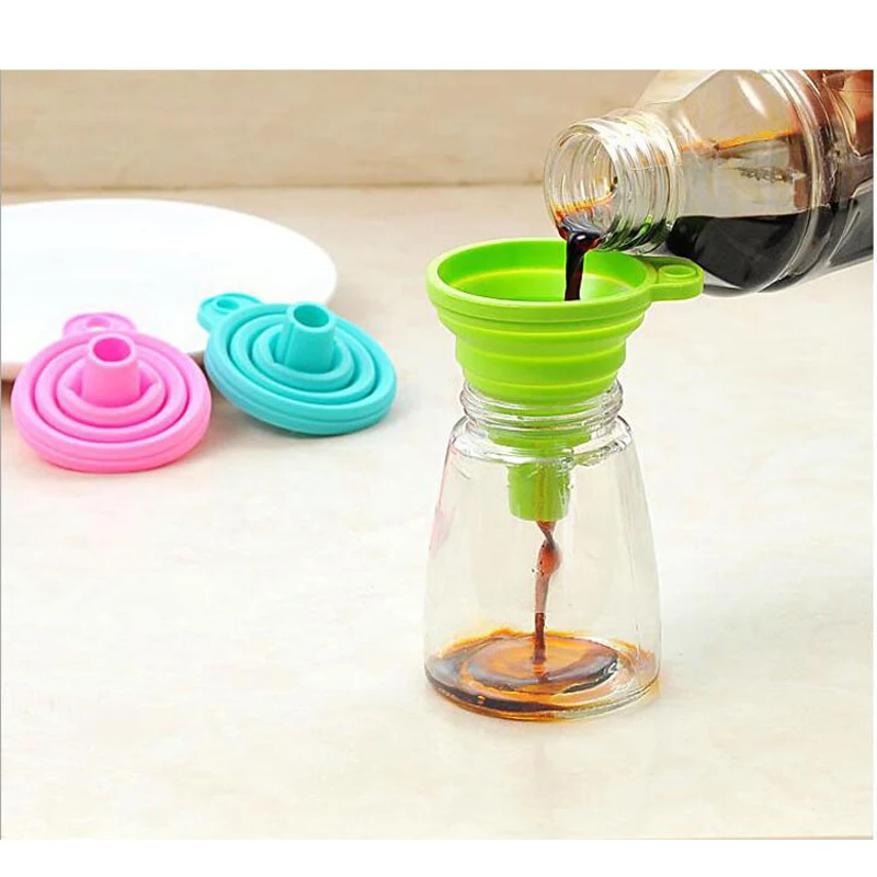 

High Quality Mini Silicone Foldable Funnel Nonstick Easy Cleaning Collapsible Stylel Hopper Kitchen Cooking Tools HK056