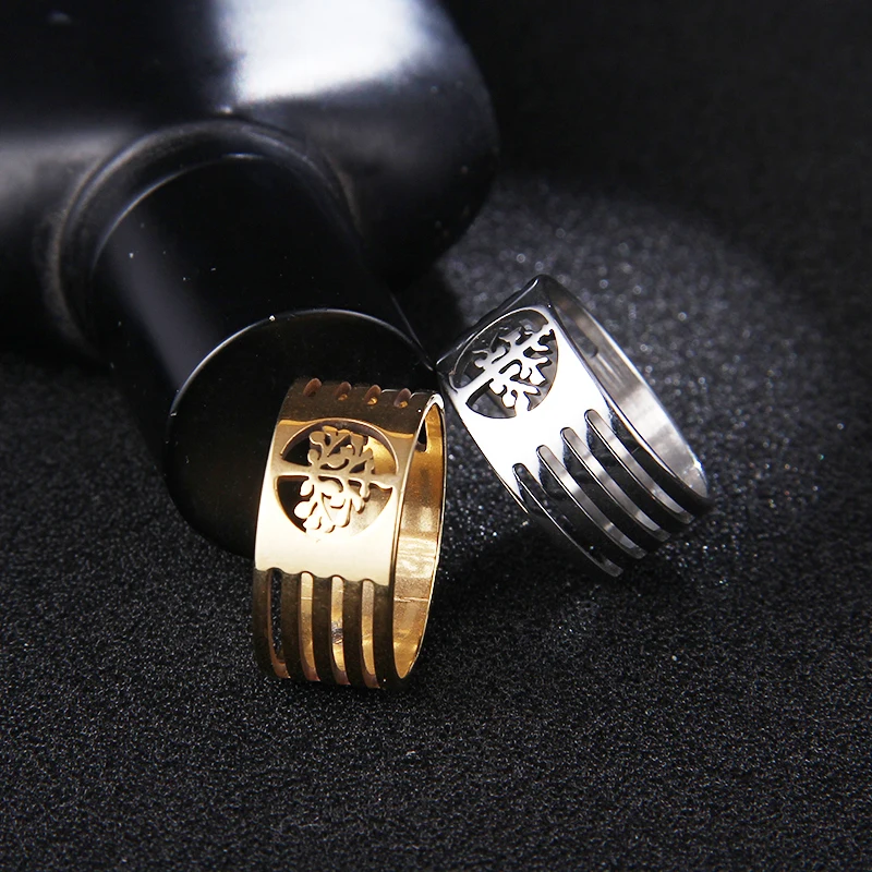 CACANA HIP Punk Gold Silver Color 316L Stainless Steel Personalized Custom Wisdom Tree Rings For Men Jewelry FULL Size 7-11