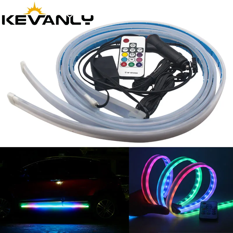

Car LED 2*1.5M car Door Light Running Flexible Strip Neon Light Welcome Decorative Atmosphere Lamp Remote control Accessories
