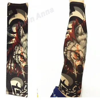 

1PC New Mixed Nylon Eastic Fake Temporary Tattoo Sleeve Bloody Wolf Designs Body Arm Stockings Tattoos for Cool Men and Women