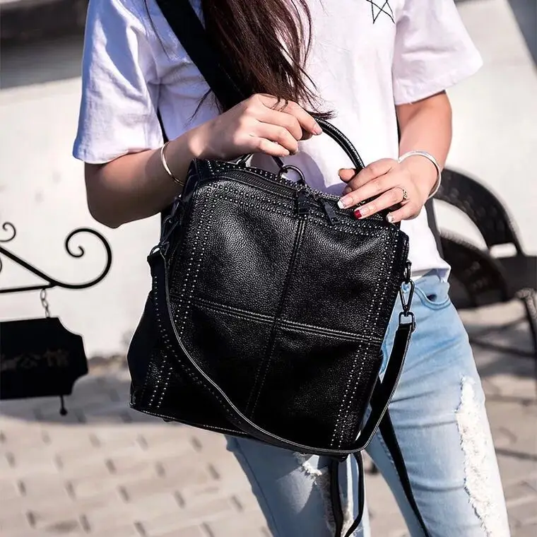 Дизайн, женский рюкзак с заклепками, высококачественный кожаный рюкзак для подростков высокого качества, подходит для девочек-подростков, женская школьная сумка через плечо