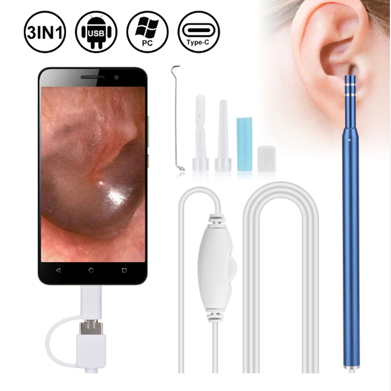

3 IN 1 Medical Otoscope WIFI HD Visual Ear Spoon Endoscope Earpick with 5.5mm USB Mini LED Camera Pen Earwax Cleaning Inspection