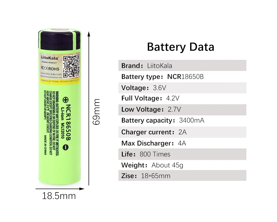 12 шт./лот Liitokala 18650 3400mAh NCR18650B 3,7 V литиевая аккумуляторная батарея для фонариков