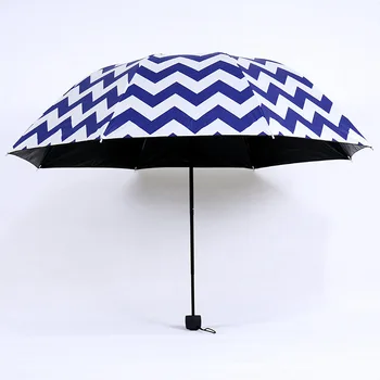 

8K Fresh Navy Stripes Princess Sunny Umbrella Black Coating Three-folding Anti-UV Sunny and Rainy Umbrella