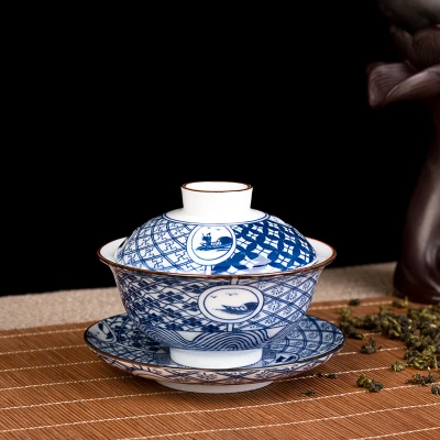 Сине-белая фарфоровая китайская гайвань супница 140 мл китайская керамическая чашка для чая чашка блюдце крышка Цзиндэчжэнь gaiwan чашка чаша для чая пивоварня - Цвет: Style 4