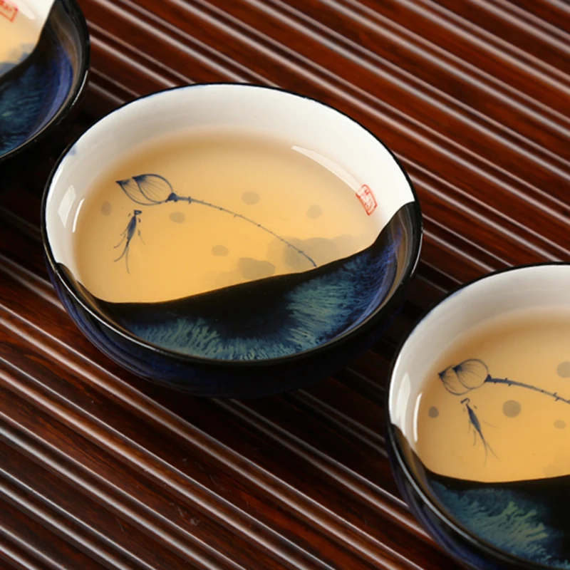 2pcs 45ml Jingdezhen Hand Painted Blue And White Lotus Dragonfly - new kung fu tea cafe roblox