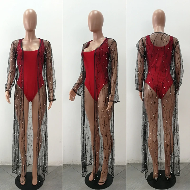 Black Mesh Swimsuit Cover Up 2018 Vestidos Summer Women (3)