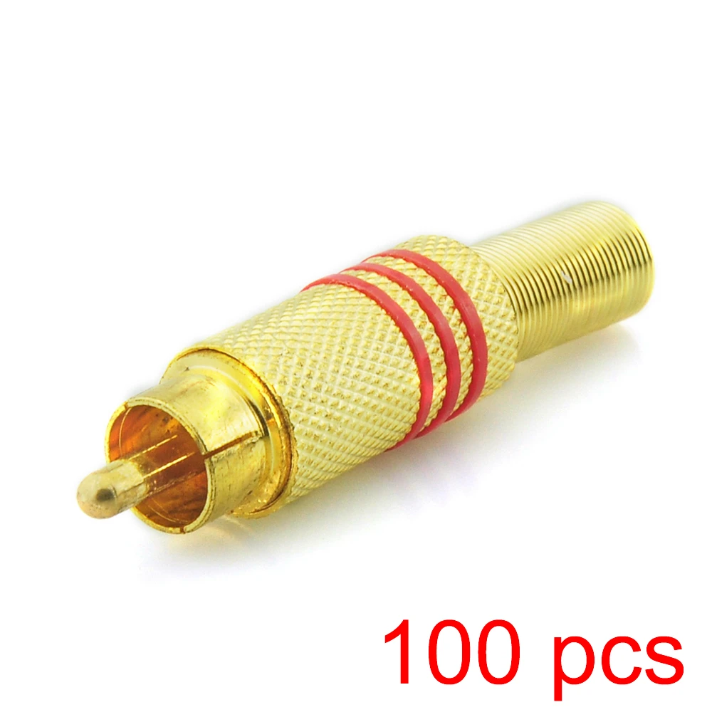 

100x solderless RCA Male Connector Gold Plated Audio Plug Adapter Coupler