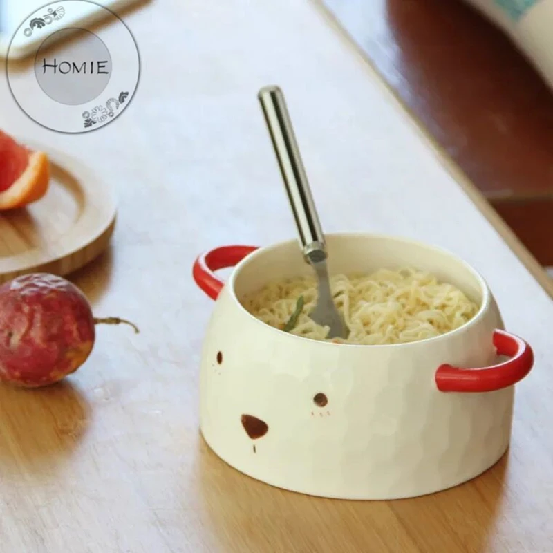 HOMI Creative Bear ceramics Bowl With lid Salad Ramen Soup Rice  Tableware Bowls Kids Food Container Instant noodles For Kitchen01