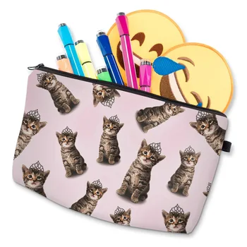 

Hot Sale Women Ladies Cosmetics Organizer Pouch Storage Bag Cute Crown Cats Pattern Travel Makeup Bags Zipped Gifts AB@W3