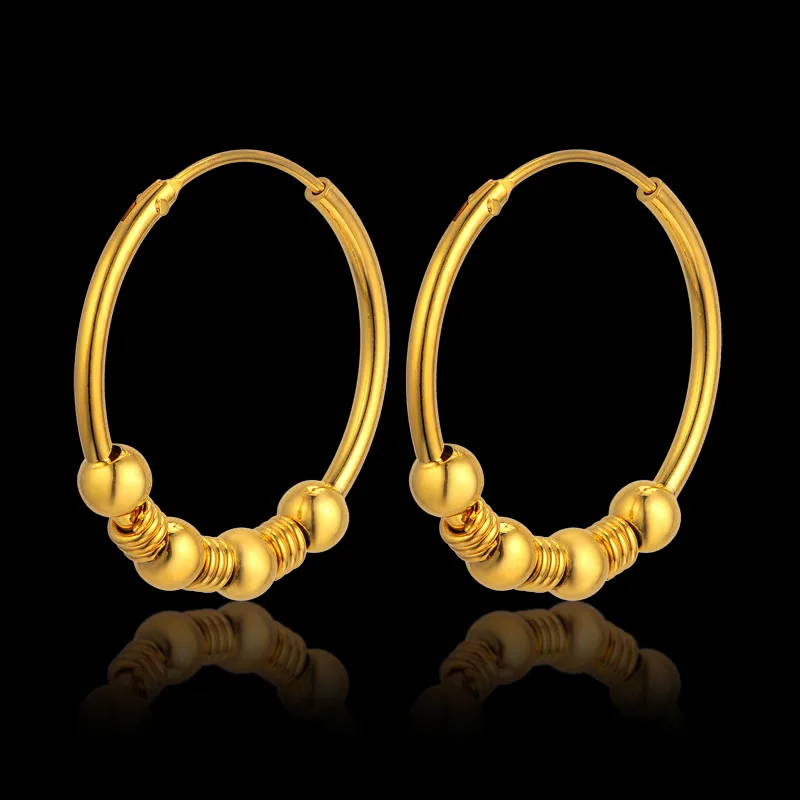 

Bead Hoop Earrings Gold Color Loop Earring for Women Fashion Brincos Pendientes Party Jewelry Free Shipping Earing Hoops