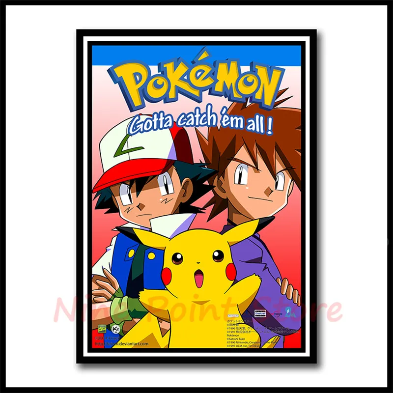 Pokemon бумага с покрытием постер печать Pocket Monster Аниме Картина для гостиной украшение стены бескаркасные - Цвет: Синий