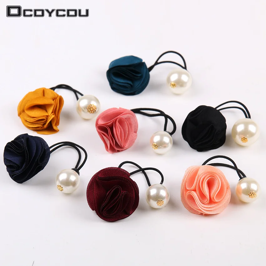 

1PC Korea Hair Ring Women Girl Fashion Flower Rose Pearl Hair Tie Head Ornaments Hair Band Hair Accessories
