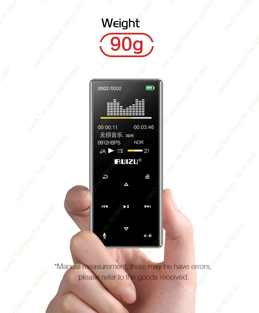 RUIZU D29 Bluetooth MP3 Player Portable Audio 8GB Music Player With Built-in Speaker Support FM,Recording,E-Book,Clock,Pedometer