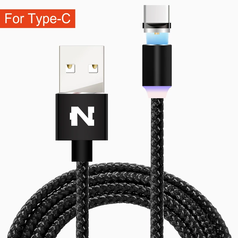 NOHON Магнитный Micro type C USB зарядный кабель быстрое зарядное устройство для Xiaomi samsung 3 в 1 Магнит 8pin кабель для iOS iPhone iPad - Цвет: Black For Type C