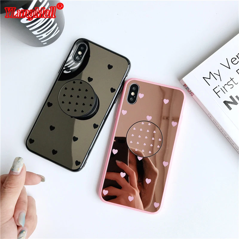 Mirror Phone Case with Ring Holder for iPhone Xs Max Xr Case 2018 Soft TPU Protector Case for iPhone Xs 6 7 8 6s Plus Back Cover