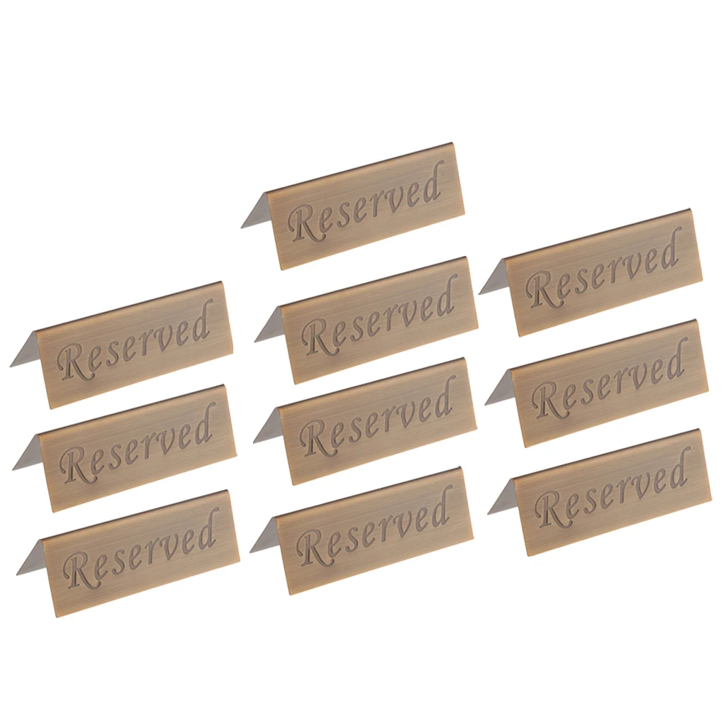 Set of 10 Table Tent Sign RESERVED - Stainless Steel, 12cm x 4cm