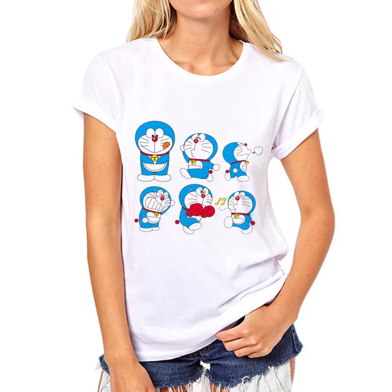 

2019 Tops Female Summer T shirt Women Doraemon Short Sleeved Digital Print Shirts Factory outlets Tee Shirt Femme Casual White