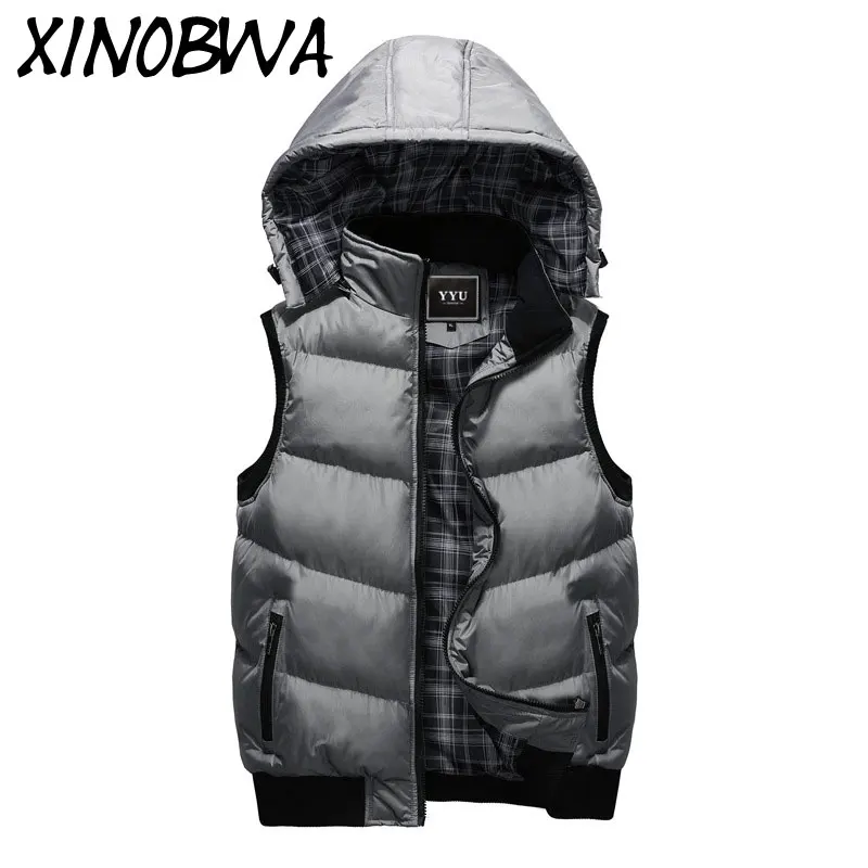 

Europe Man Fashion Sleeveless Jacket Thick Warm Cotton Multi Pocket Vest With Hooded Men Plus Size Casual Detachable Hooded Vest