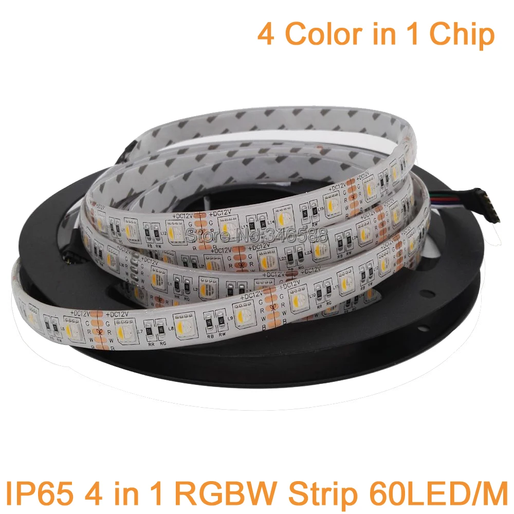 

12V 5M SMD 5050 RGBW or RGBWW LED Strip RGB White or Warm White Flexible Tape IP65 Waterproof, 4 Color in 1 Chip 60LED/M