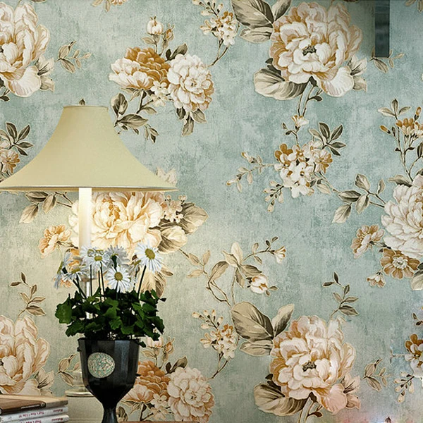 

0.53x10m Village Style Green Pastoral Flower Pattern Non-woven Wallpaper Bedroom Living Room Wedding Room Background Wallpaper