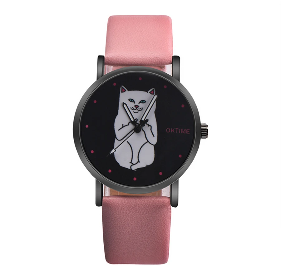 

OKTIME Funny Cute Kids Cat Fashion Watch Women New middle finger cat Wristwatch Hour Lady Child Girl Causal Quartz Hot Sale