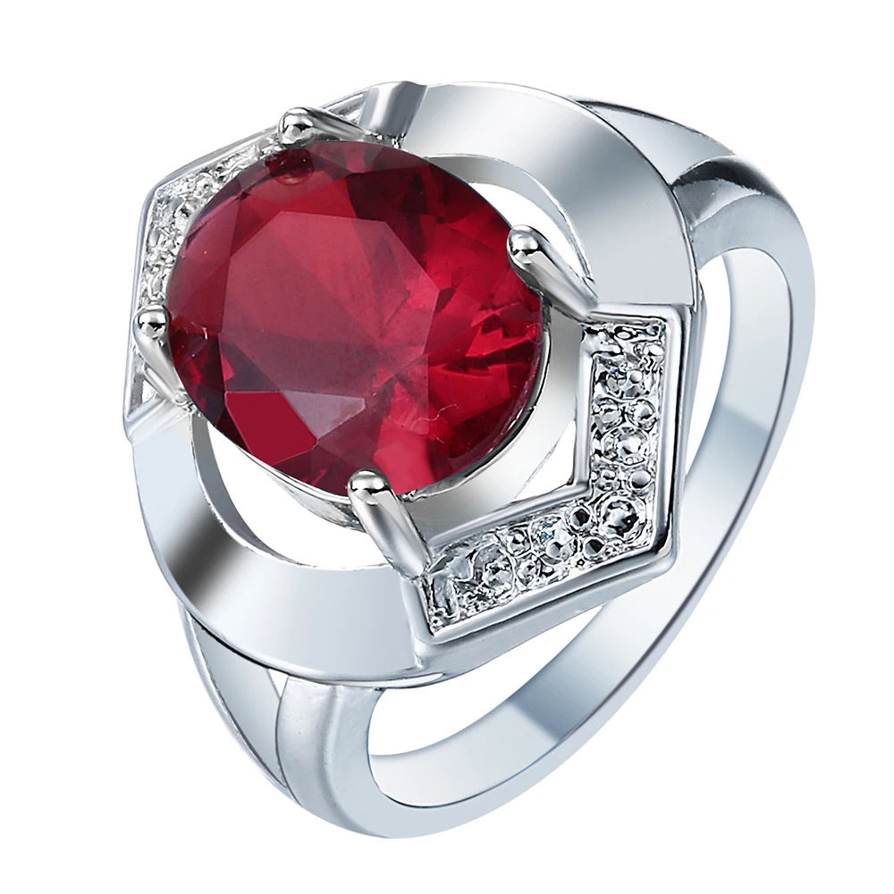 

Fashion Retro Jewelry Palace Pigeon Red & Blue Crystal Zircon Ring Silver color Jewlery Oval Shape Simple For Women Wedding
