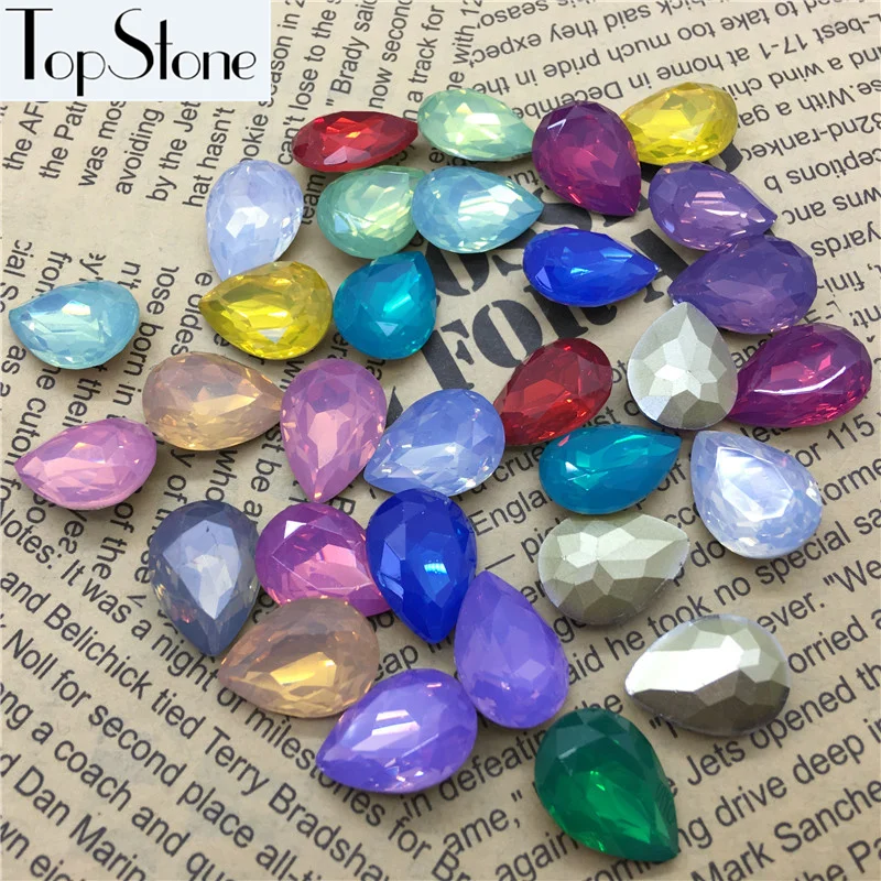 

TopStone Resin Opals 50pcs 13x18,10x14mm Teardrop Point Back Rhinestones water drop Stones for Dress DIY making