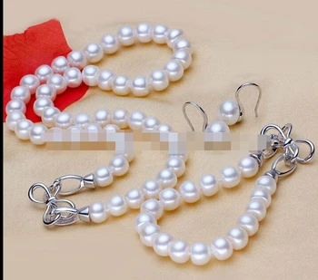 

shitou 00667 8-9mm freshwater white Pearl Necklace bracelet gift set