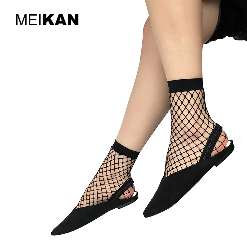 

MK1712 2017 New Arrival Women's Fashion Fishnet Socks Grid Short Socks Hot Sale solid black socks