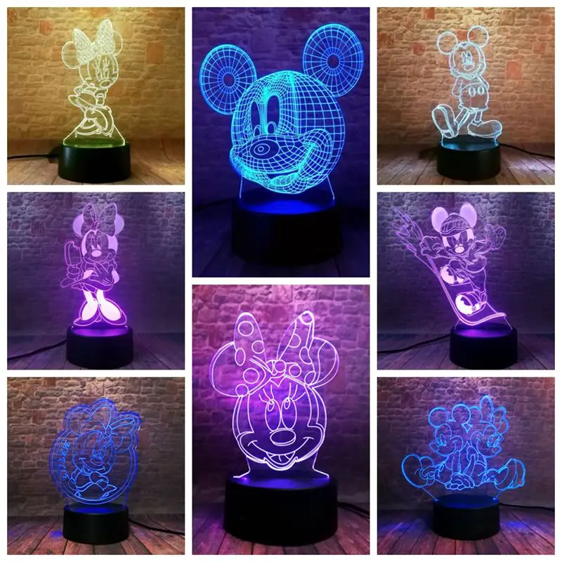 

Mickey Mouse Party Nightlight 3D LED 7 Colors Changing Sleep Light minie e mickey Cartoon Figure Light-up Toys Baby